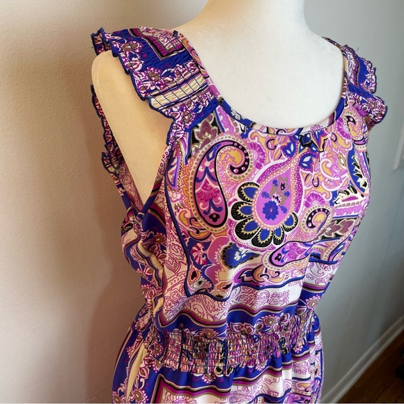 Mimmer Bohemian Vibrant Paisley Print Satin Sleeveless Dress Women’s size Large - Picture 3 of 7